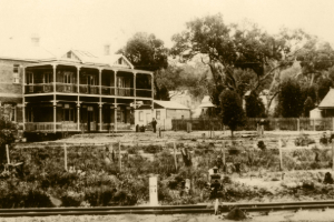 The Railway Hotel to the left, Telegraph office to the right
